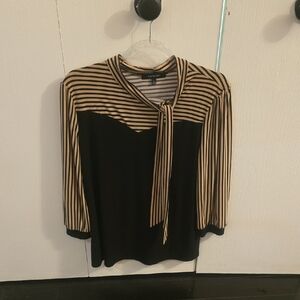 Liz McCoy Black and Tan Striped Blouse